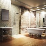 Large loft style bathroom and mirrored walls