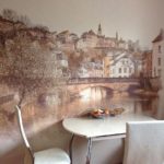 Photo murale à l'intérieur de la cuisine avec l'image de la vieille ville