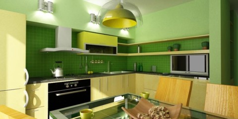 Combinazione di colori interni cucina verde e giallo