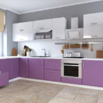 Cuisine moderne gamma blanc-violet sur fond gris