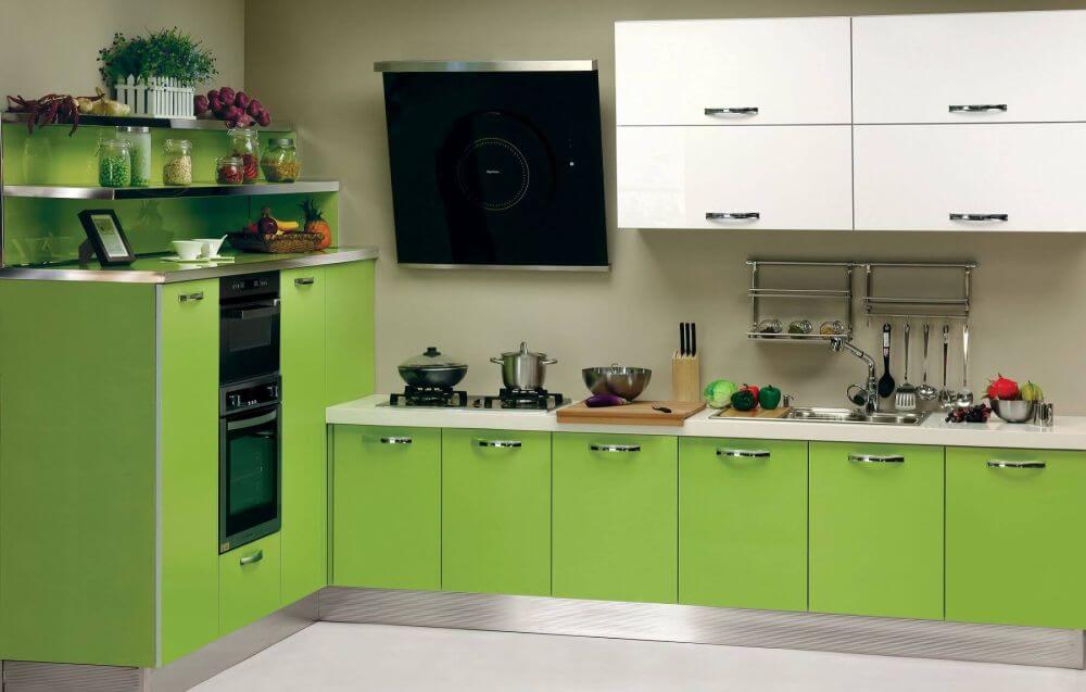 Ensemble de cuisine moderne blanc-vert