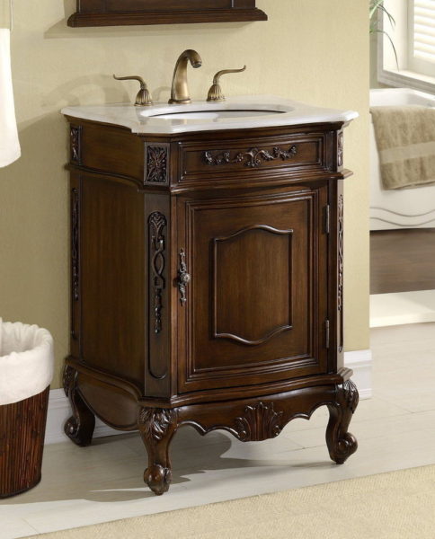 Commode antique sombre pour salle de bain beige