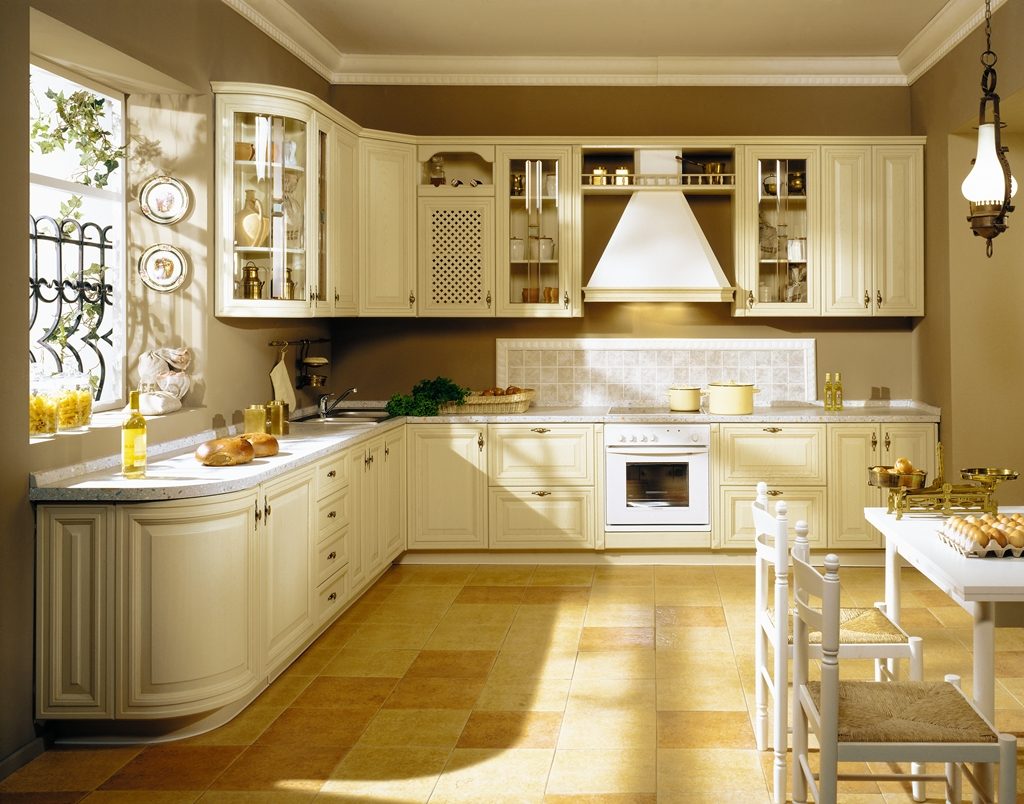 Kitchen design in a private house. Classic style wall.