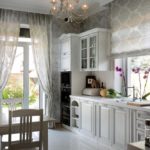 Kitchen design in a private house classic linear layout sink by the window