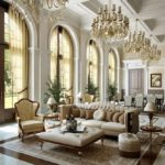 La conception d'un grand salon d'une maison privée dans un style classique