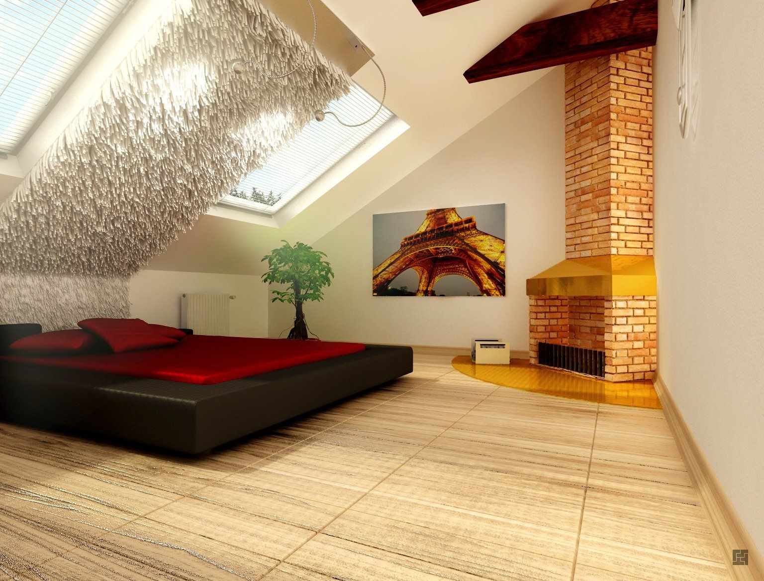 variante d'un beau design d'une chambre dans le grenier