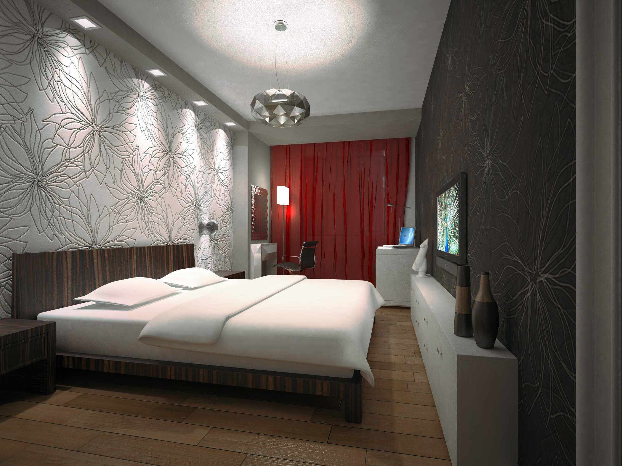 option of a light decor of a narrow bedroom