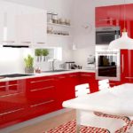 idée d'un décor lumineux de photo de cuisine rouge