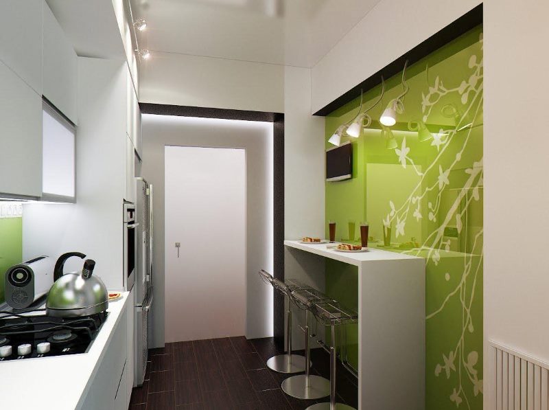 Stylish bar counter along the wall in a small kitchen