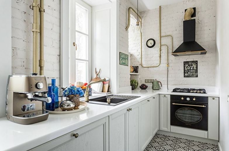 Industrial white kitchen interior