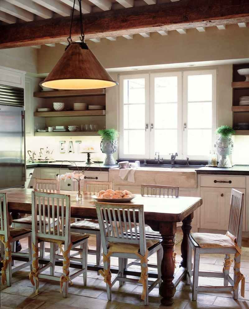 Wooden beam on the ceiling of the kitchen