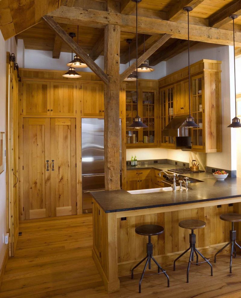 Wooden post in the kitchen of a country house