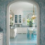 This kitchen-dining room in white and blue tones has become the embodiment of spring mood and lightness.