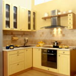 L-shaped yellow kitchen