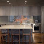 Gray and brown colors in the kitchen of a prefabricated house