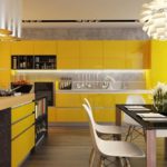 Yellow color in the design of the kitchen in modern style