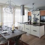 Futuristic lamps in the interior of the kitchen