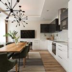 Wooden table in the modern style kitchen