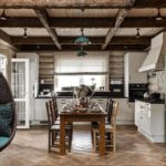 Dining area in a log house