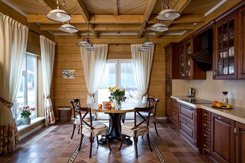 Wooden ceiling in the country style kitchen