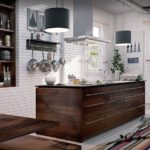 Dark brown furniture in a white kitchen