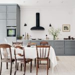 Dining table with a white tablecloth