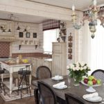 Vintage chandelier in country kitchen design