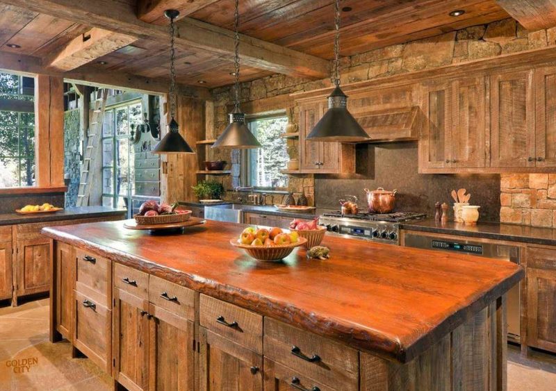 Three pendant lights over the kitchen island