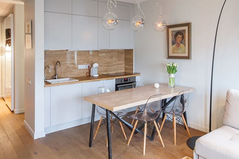 White Scandinavian style kitchen in a small area