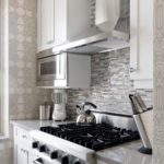 Wallpaper matched the silver shades of the surfaces of household appliances