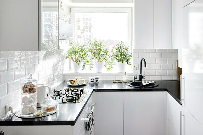 Pots de plantes d'intérieur sur le rebord de la fenêtre de la cuisine