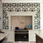 Original white and black wallpaper on a contrasting kitchen wall