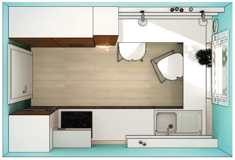 Layout of furniture in a small kitchen