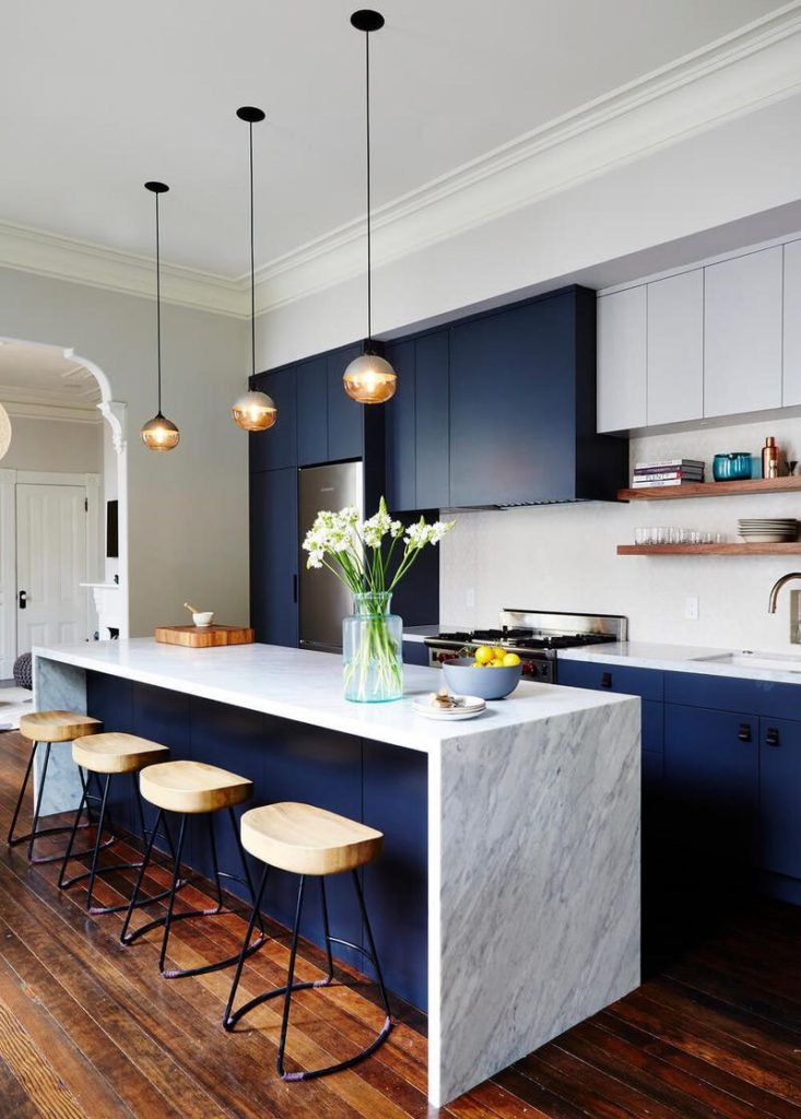 Art Nouveau kitchen unit with blue facades