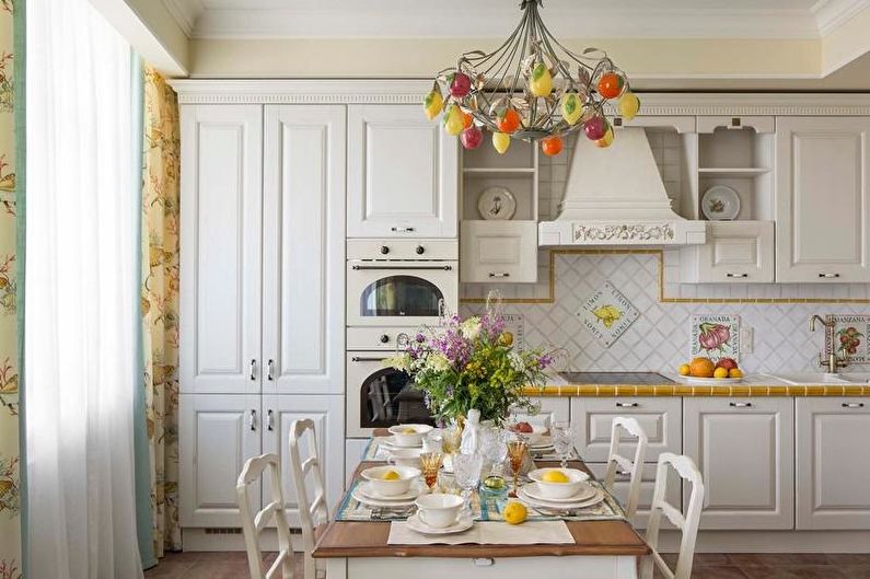 Chandelier with original lights over the dining table