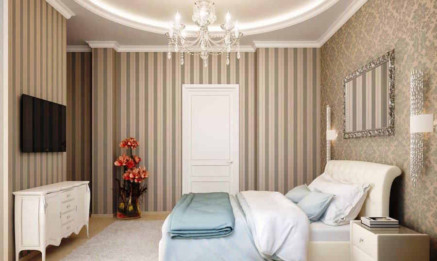 The combination of different wallpaper in the bedroom in the art deco style