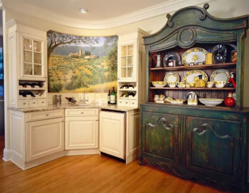 Antique chest of drawers in the kitchen of a rural house