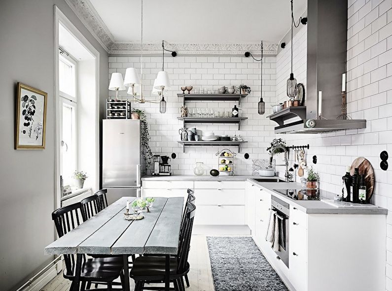 A table of boards in the kitchen of a country house