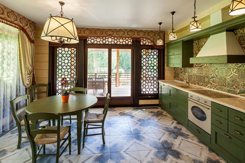 Linear kitchen with dining area