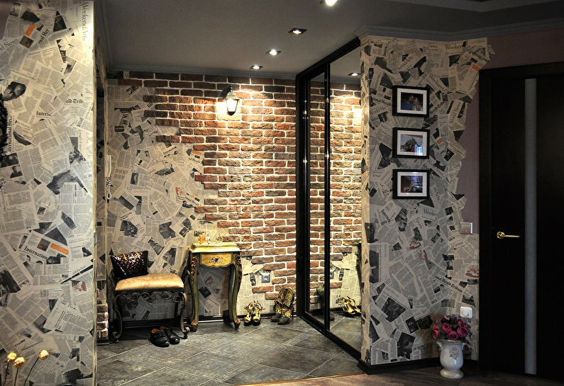 Industrial style corridor interior with mirror cabinet