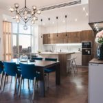 Fresh flowers in a minimalist kitchen interior