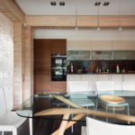 Glass table in the interior of the kitchen