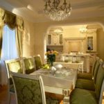 Glass chandelier over the dining table