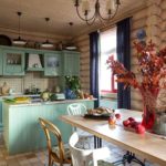 Kitchen dining room in a log house