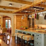 Vintage lamp on the wooden beam of the ceiling