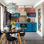 Gray curtains in the kitchen interior