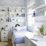 Open shelves in the bedroom interior