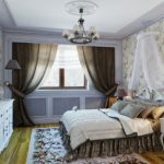 Dark curtains in the interior of a classic bedroom