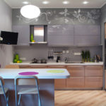 Bar counter in a gray kitchen