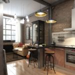 Cucina design con divano in pelle